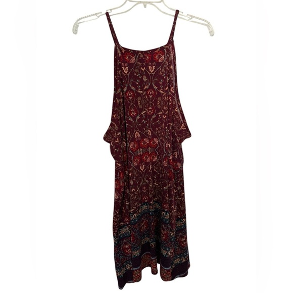 Xhiliration Boho Burgundy and Blue Patterned Strappy Tank Dress NWOT - Picture 2 of 6